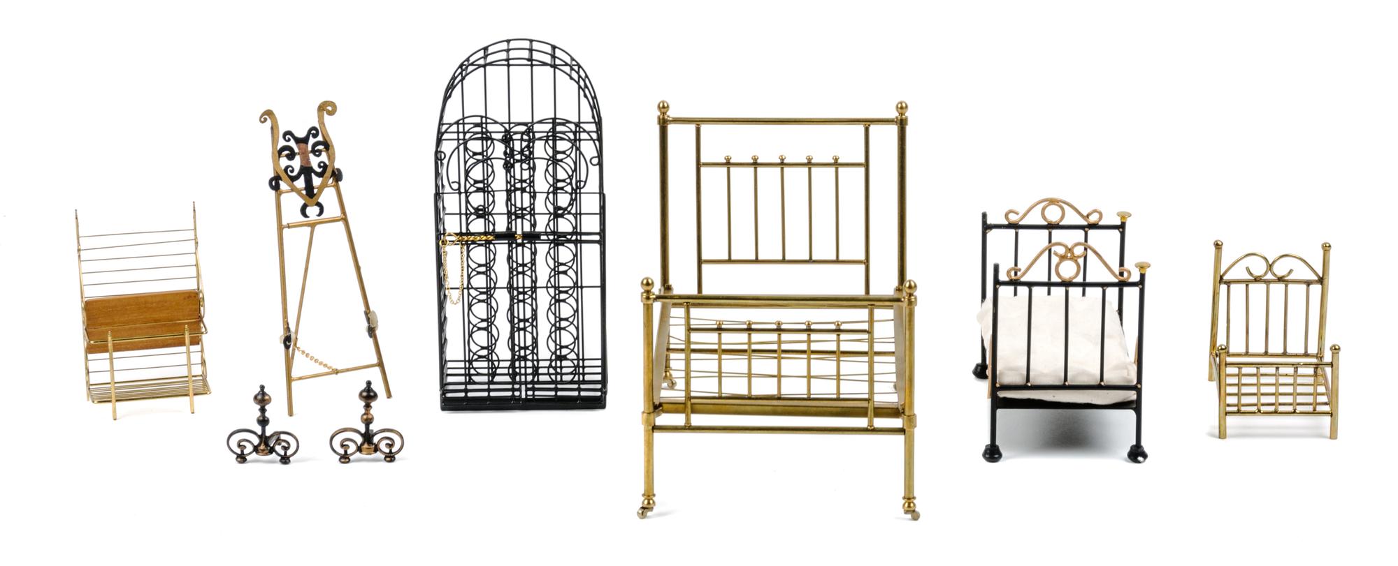 A Group of Seven Brass and Enameled Metal Furniture Articles Height of tallest 5 7/8 inches.
