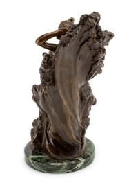 A Continental Gilt and Patinated Bronze Figure of a Nude Against Waves