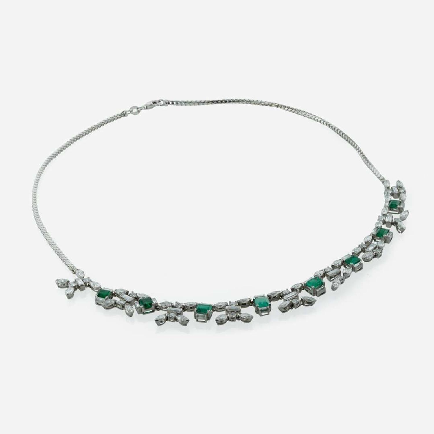 A Set of 14K White Gold and Diamond Earrings and Necklace