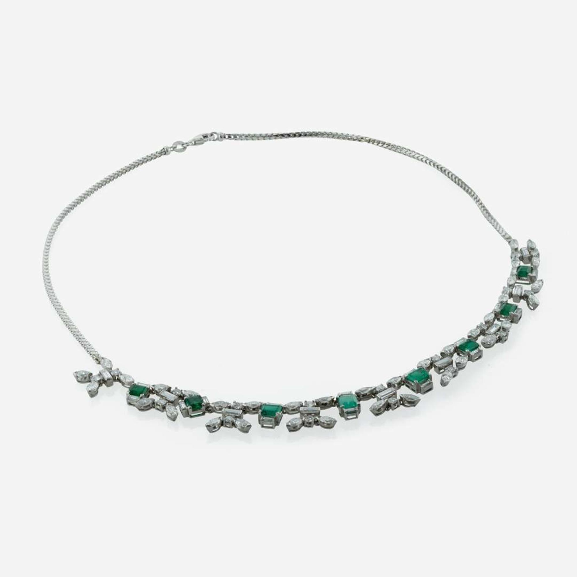 A Set of 14K White Gold and Diamond Earrings and Necklace