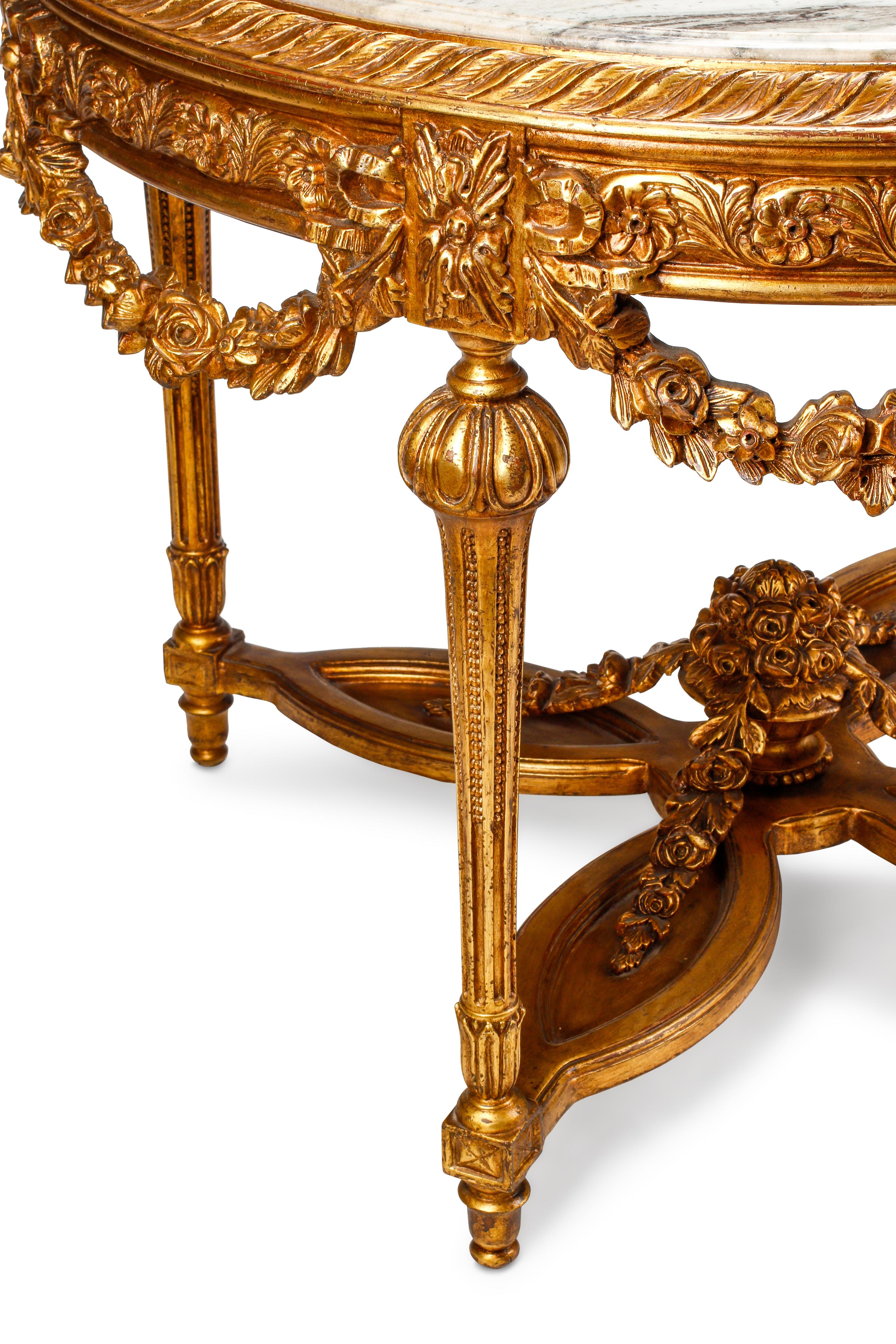 A Louis XVI Style Giltwood Marble-Top Center Table