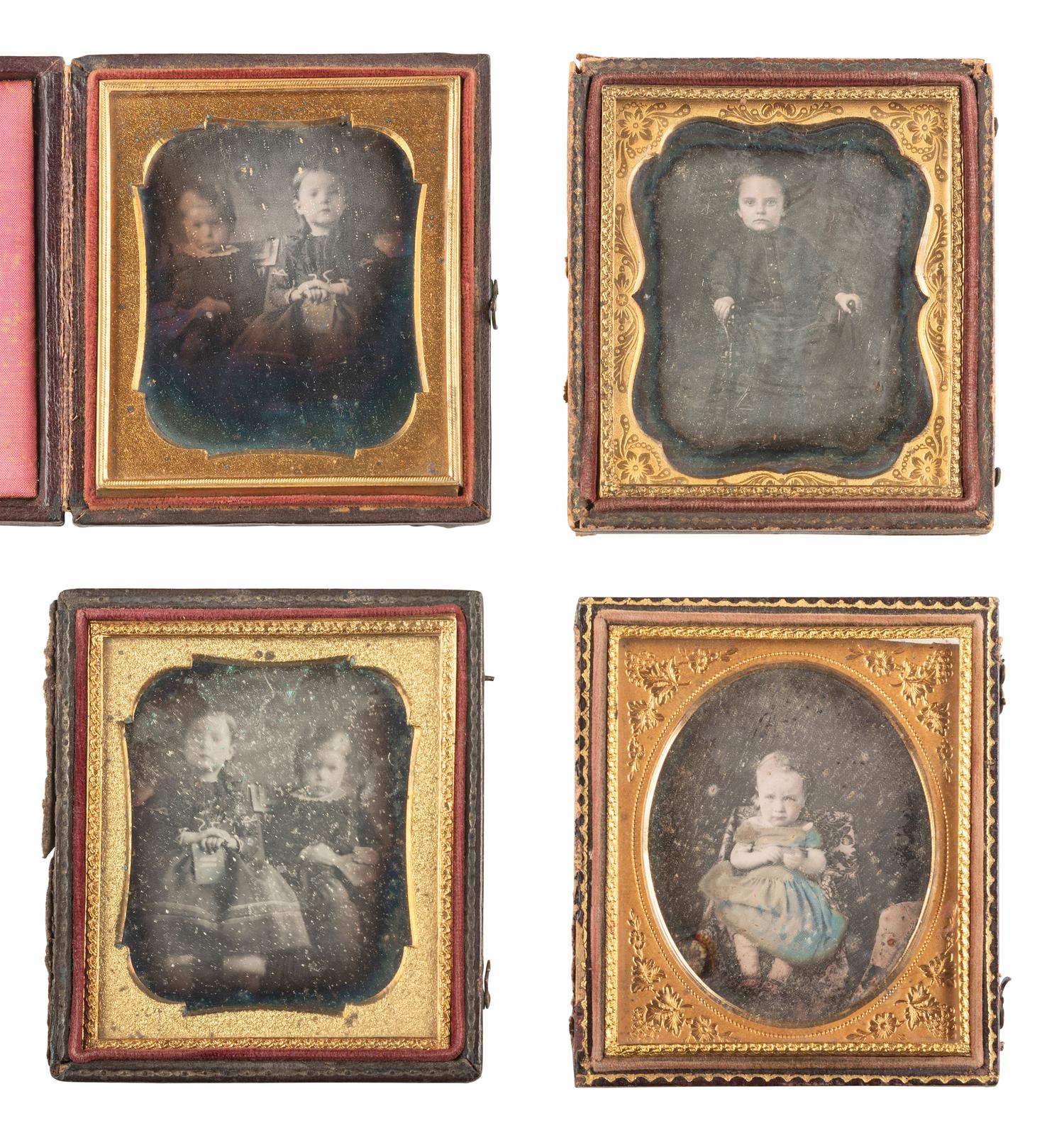 [EARLY PHOTOGRAPHY]. 21 sixth plate daguerreotypes of children, some in pairs.