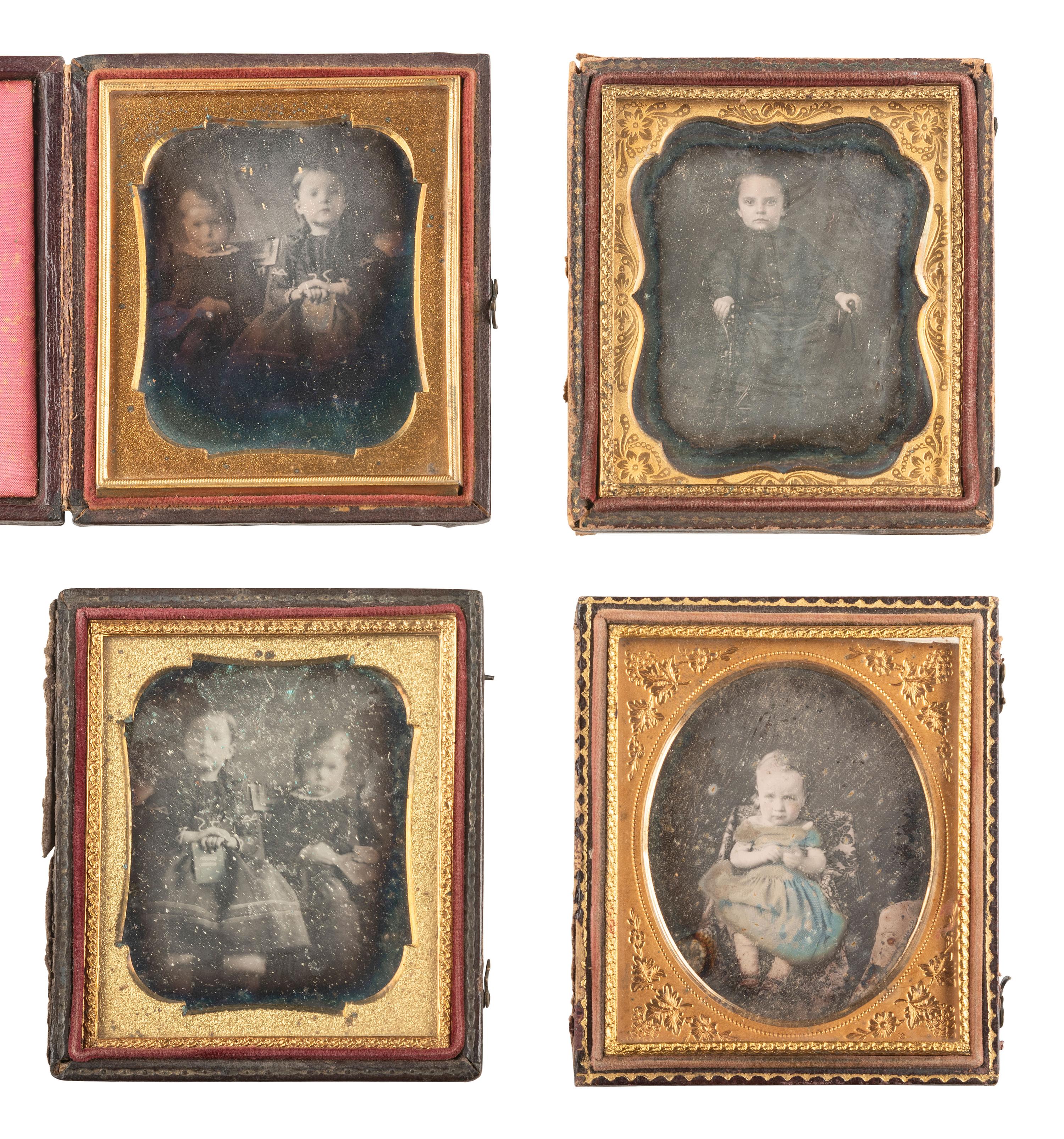 [EARLY PHOTOGRAPHY]. 21 sixth plate daguerreotypes of children, some in pairs.