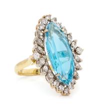 A Yellow Gold, Aquamarine and Diamond Ring, 5.20 dwts.