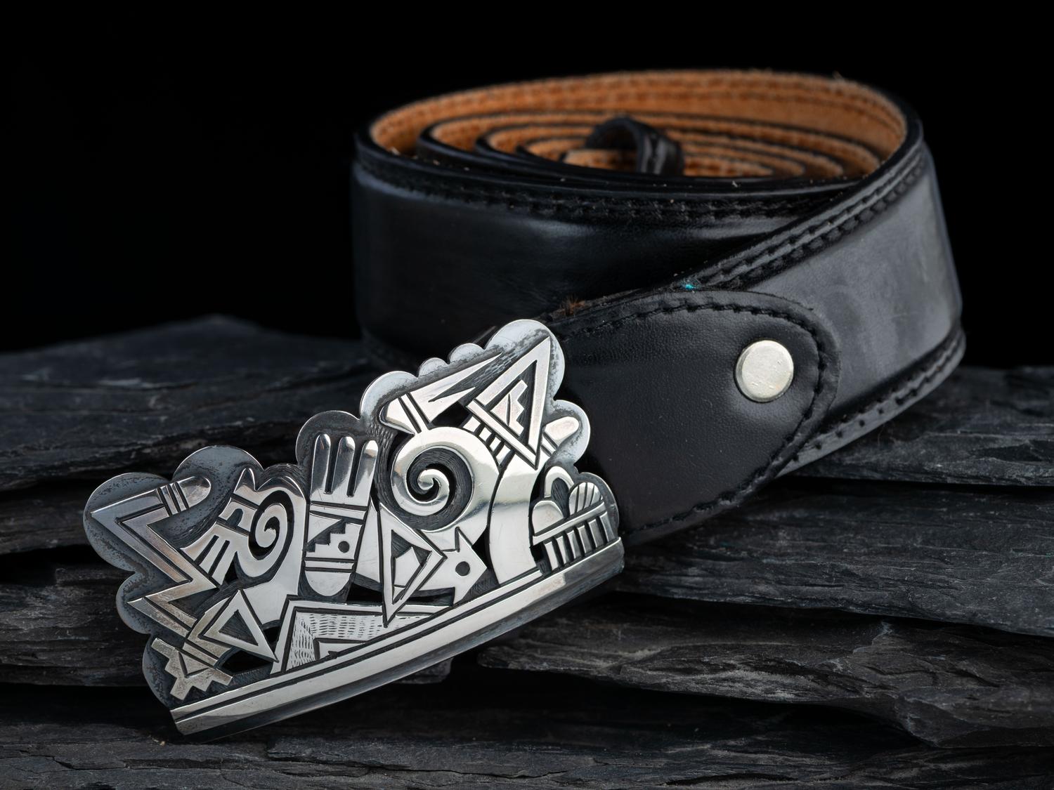 Abstract Silver Overlay Belt Buckle
