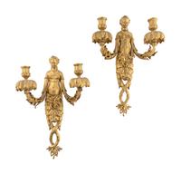 A Pair of French Gilt Bronze Two-Branch Wall Lights