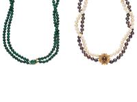 CULTURED PEARL NECKLACE AND MALACHITE NECKLACE