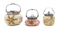 Three Crown Milano Silver-Plate Mounted Jars Height of tallest overall 9 inches — 19TH CENTURY