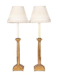 A Pair of Giltwood Table Lamps with Custom Silk Shades