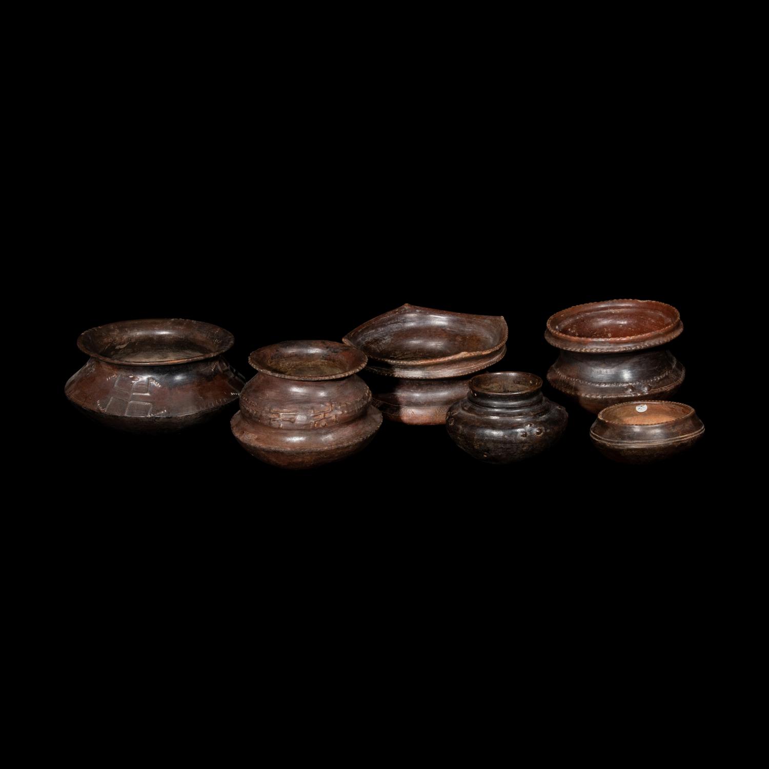 Six San Agustin Burnished Carinated Bowls