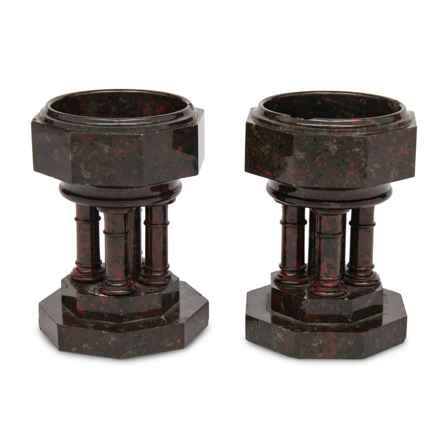 A Pair of Continental Carved Marble Footed Bowls