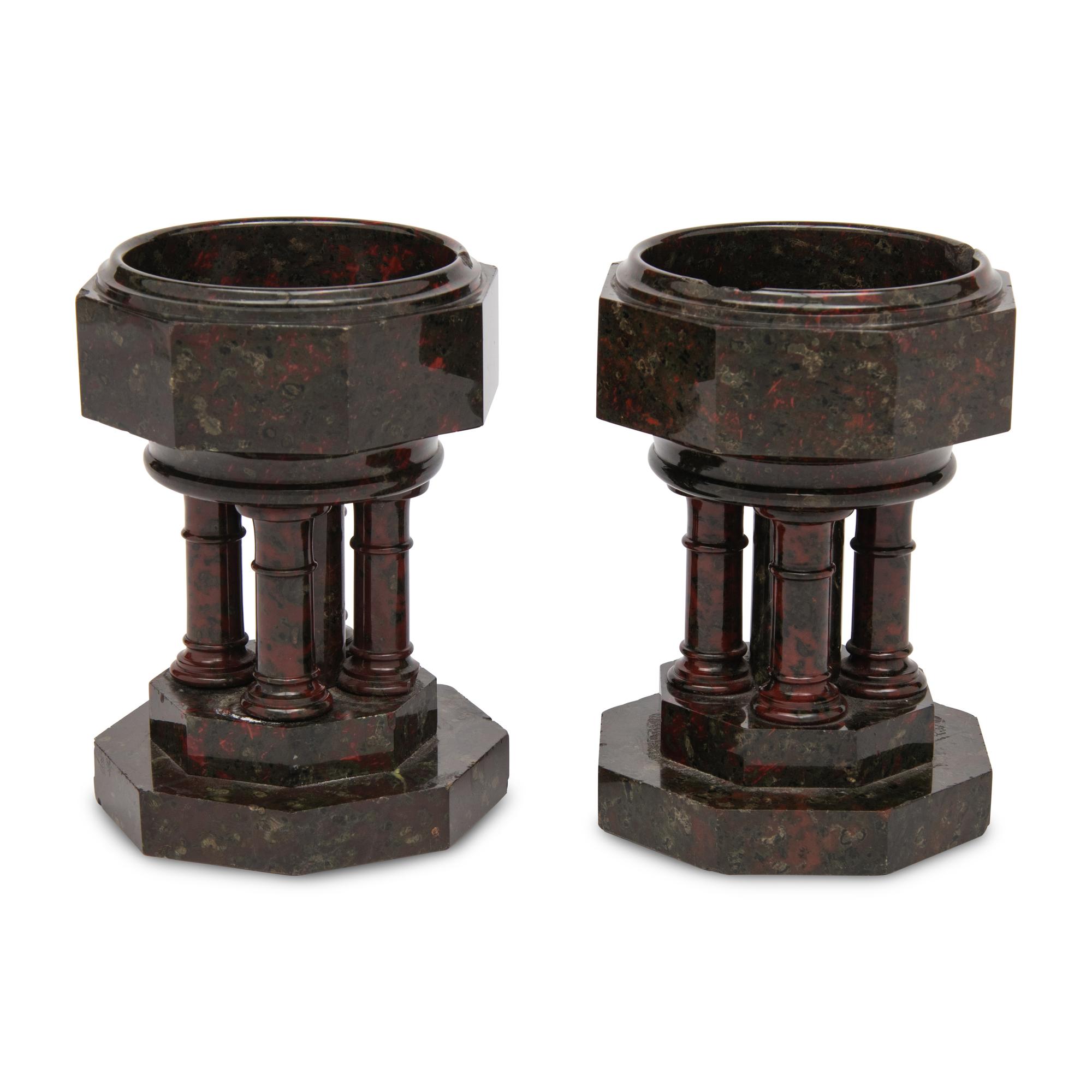 A Pair of Continental Carved Marble Footed Bowls