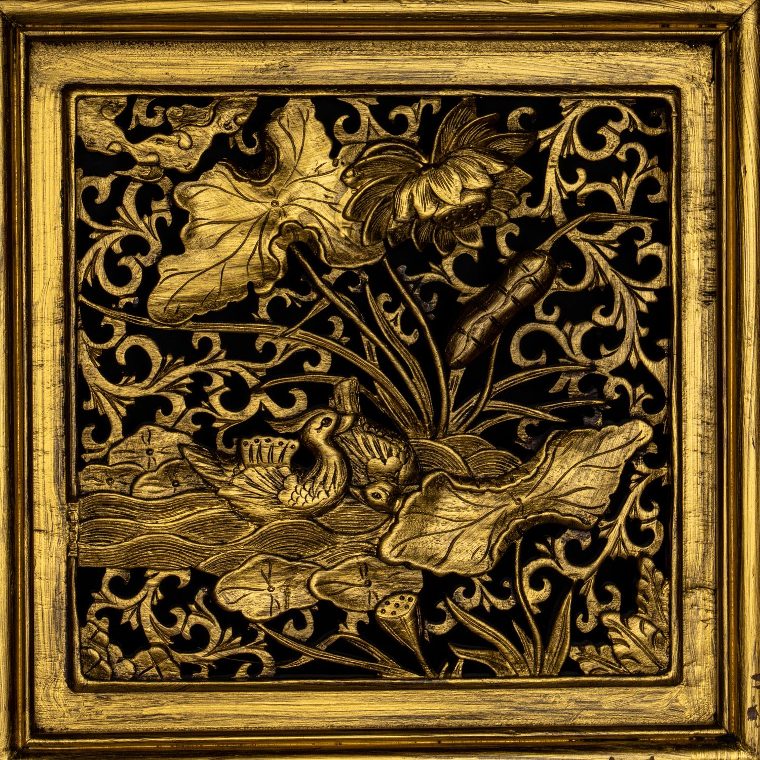 Three Chinese Carved Wood Panels