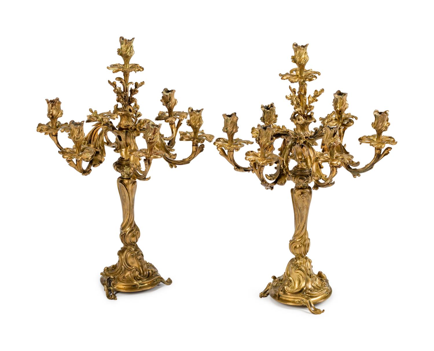 A Pair of Louis XV Style Gilt-Bronze Seven-Light Candelabra