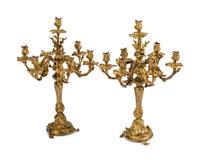 A Pair of Louis XV Style Gilt-Bronze Seven-Light Candelabra