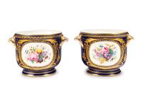 A Pair of Sèvres Style Porcelain Cache Pots