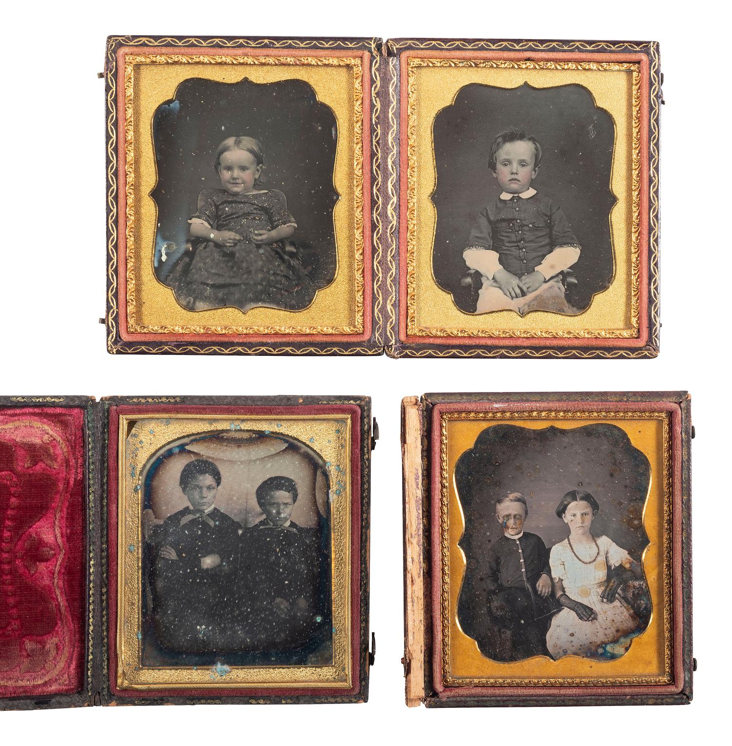 [EARLY PHOTOGRAPHY]. A group of 17 daguerreotype portraits of siblings, including: