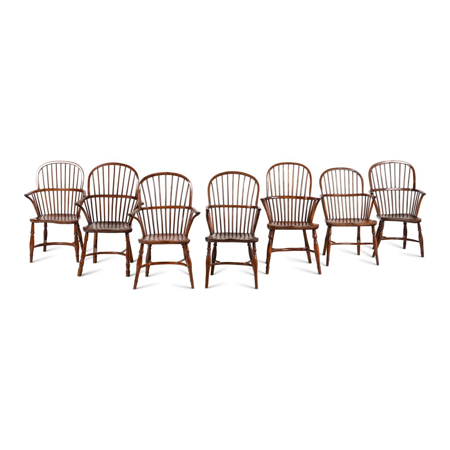 An Assembled Set of Seven Yew Wood Windsor Chairs