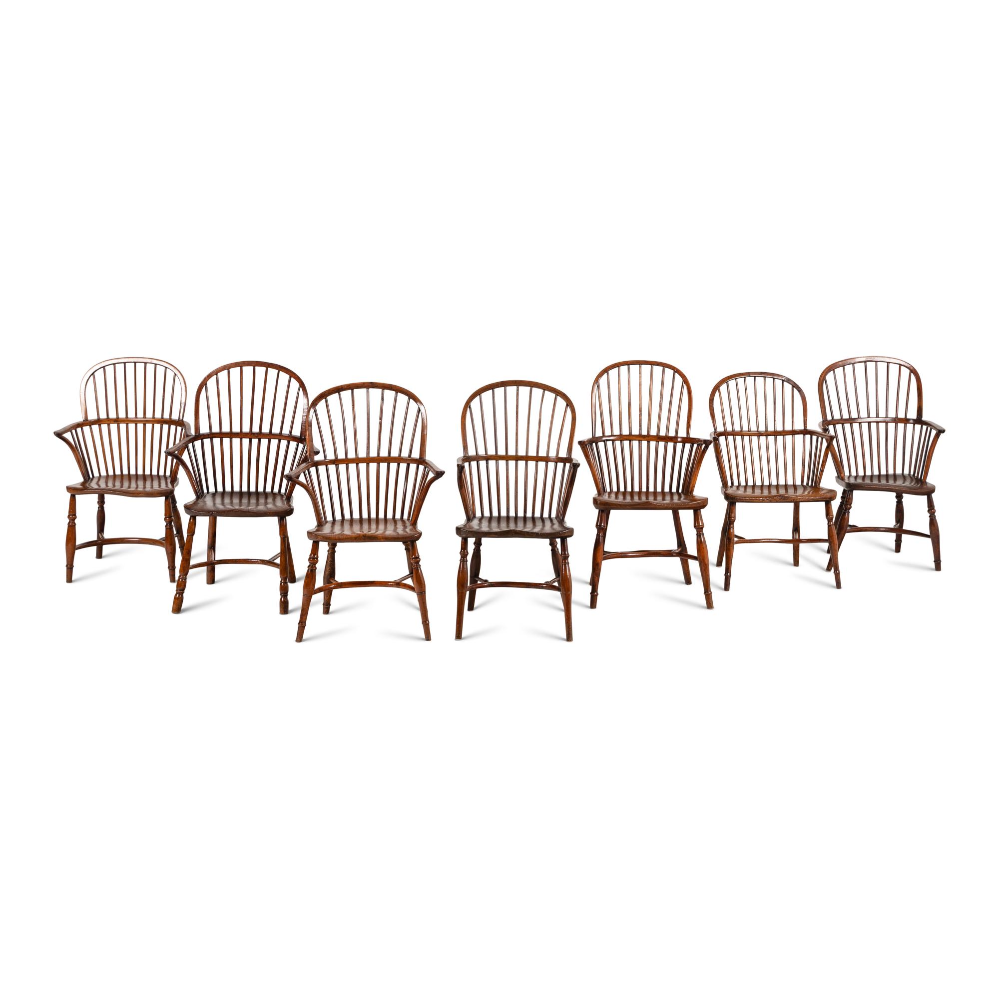 An Assembled Set of Seven Yew Wood Windsor Chairs