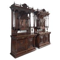 A Pair of French Renaissance Revival Walnut Serving Cabinets
