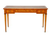 A Louis Philippe Style Satinwood Inlaid Leather Top Writing Desk — 20th Century
