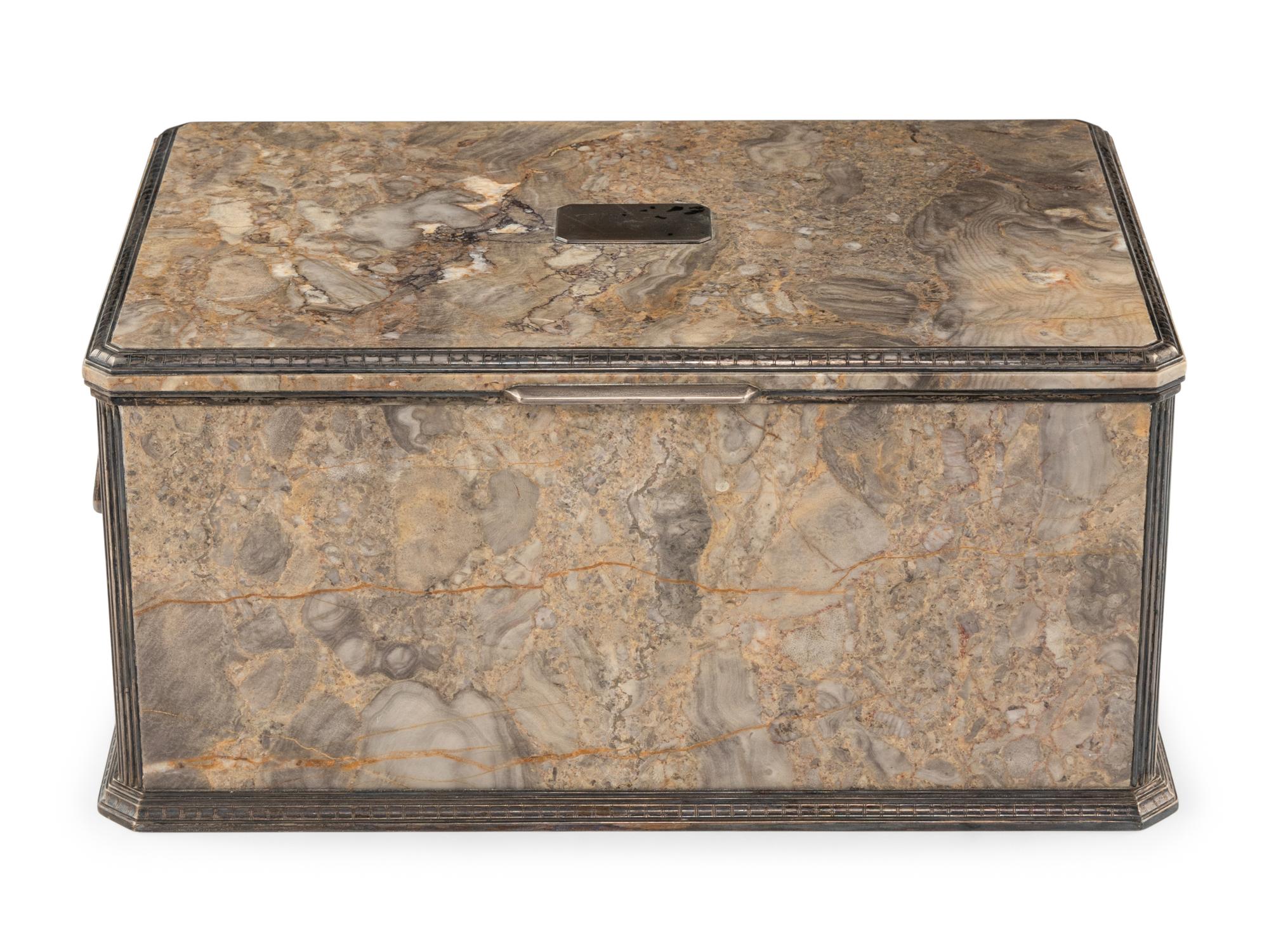 A Tiffany and Co. Silver Mounted Agate Jewelry Casket