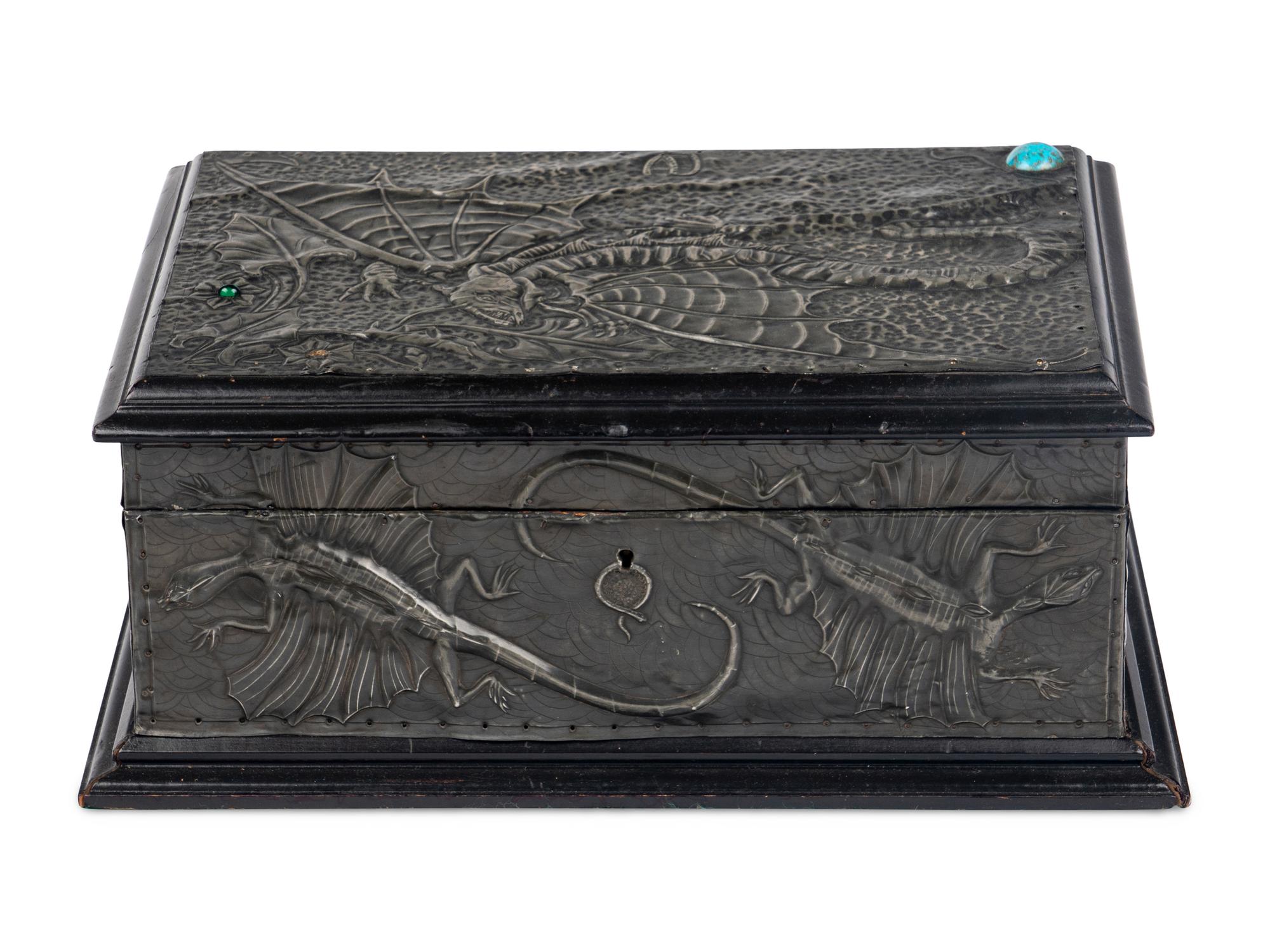 A Repousse Metal and Cabochon-Inset Humidor