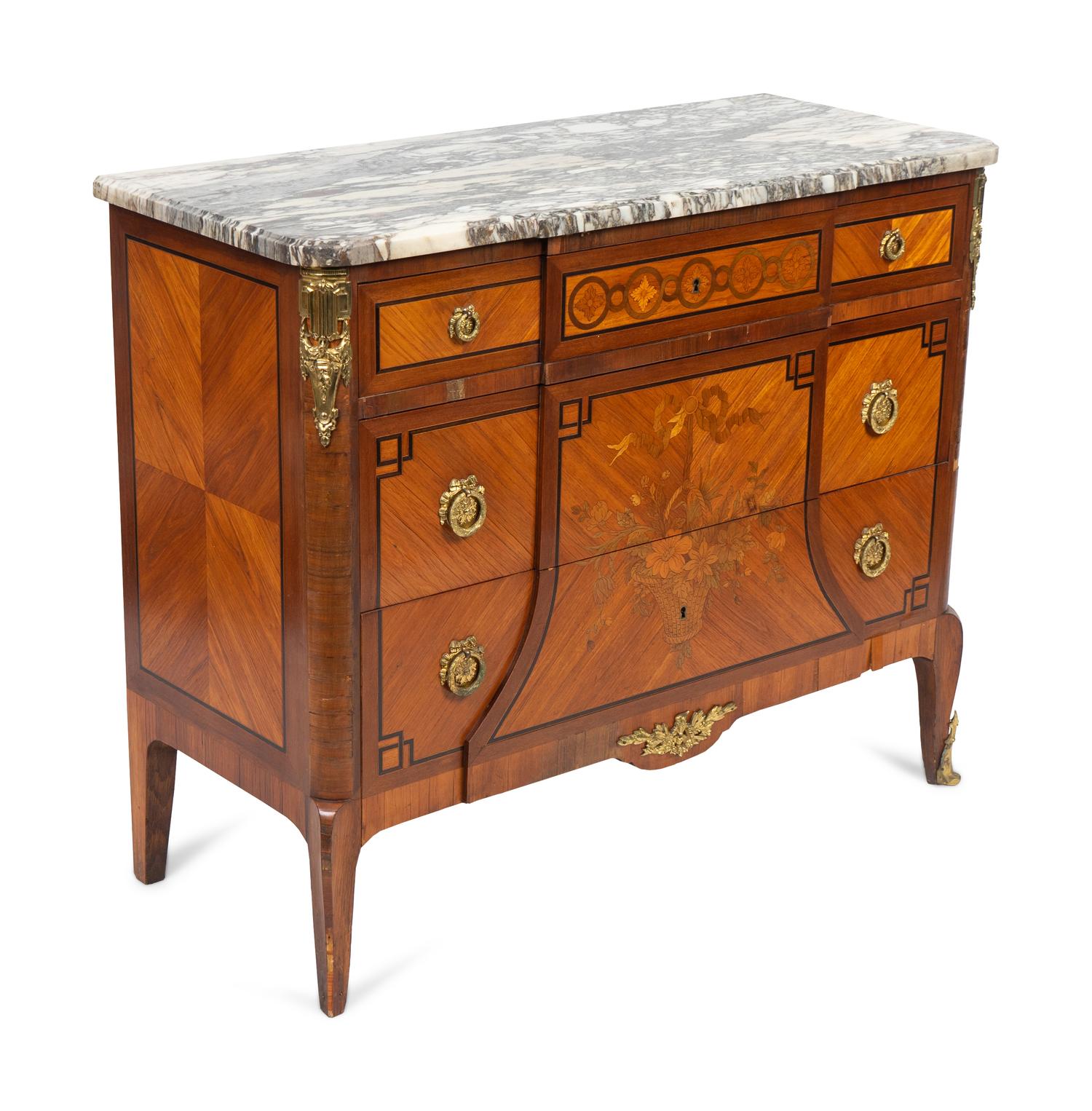 A Louis XV/XVI Style Transitional Marble Top Commode — EARLY 20TH CENTURY