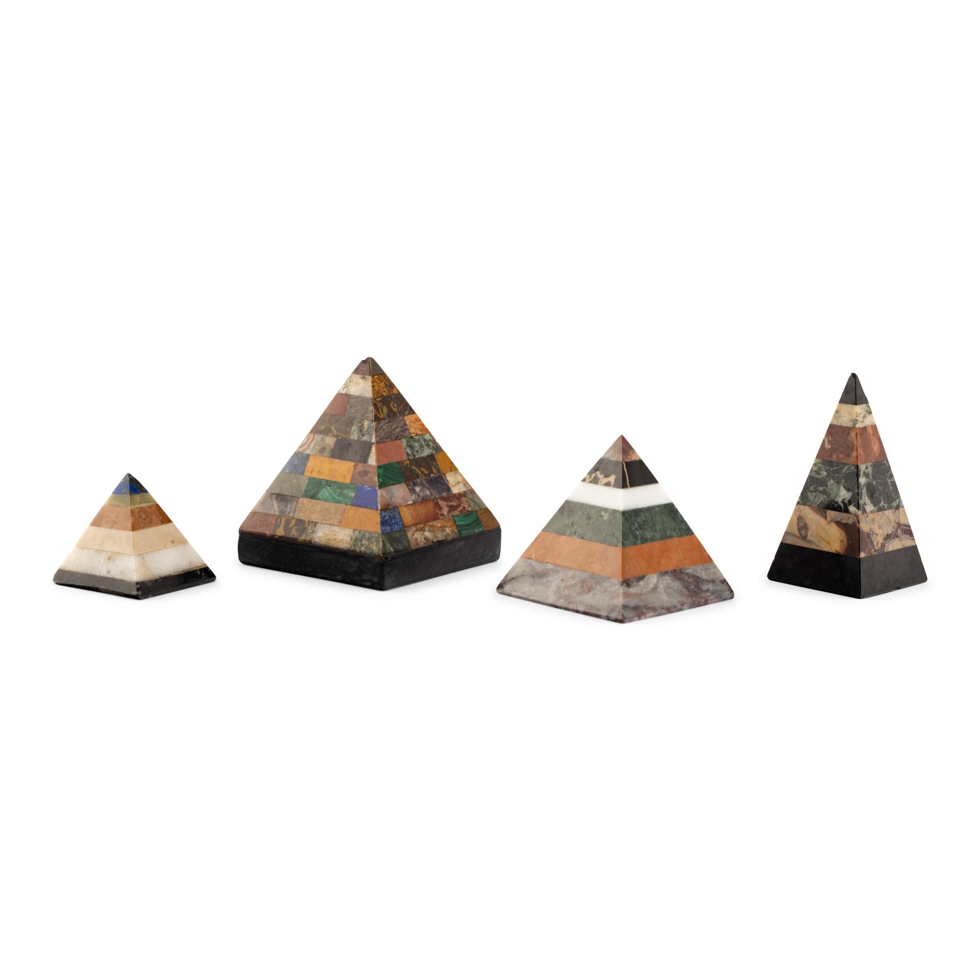 Four Specimen Hardstone Pyramid-Form Paperweights