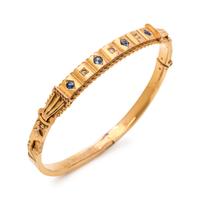 ANTIQUE, YELLOW GOLD, SAPPHIRE AND DIAMOND BANGLE BRACELET