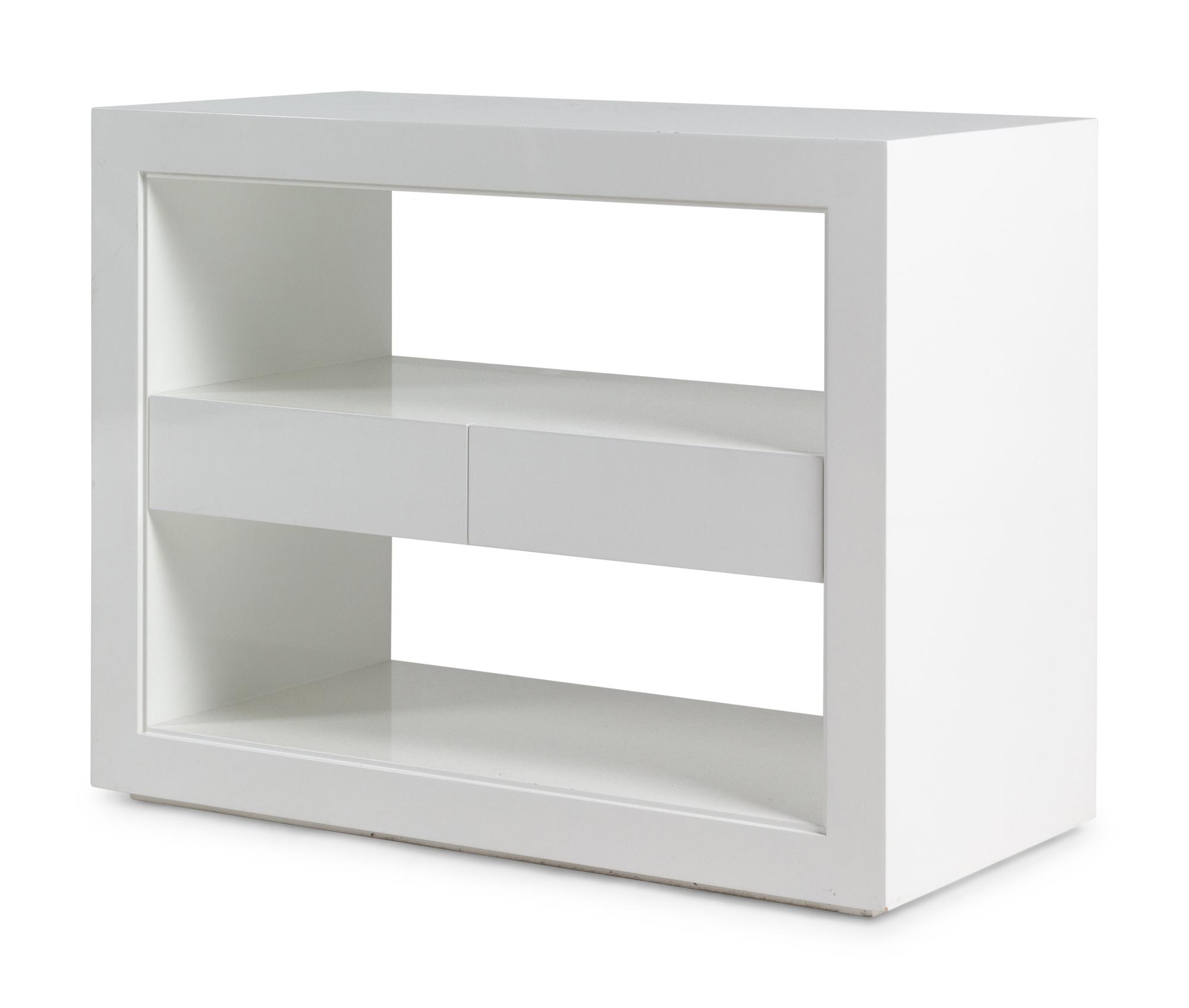 A Pair of Contemporary White Lacquer Finished Two-Tier Side Tables
