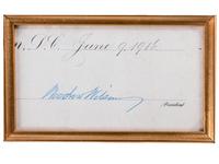 WILSON, Woodrow (1856-1924). A group of 3 items signed by Woodrow Wilson and Edith Bolling Wilson, highlighted by presidential signed appointment.