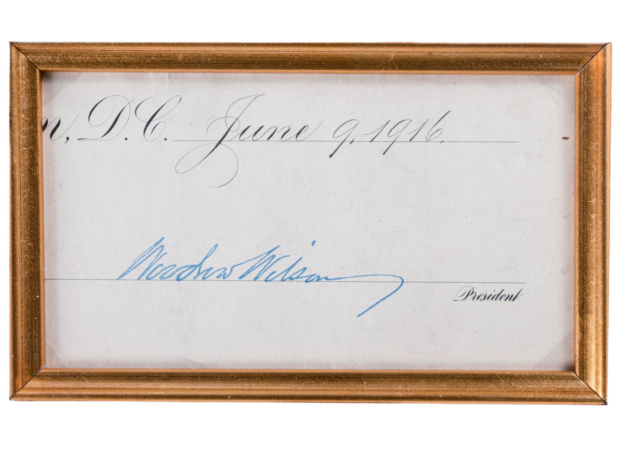 WILSON, Woodrow (1856-1924). A group of 3 items signed by Woodrow Wilson and Edith Bolling Wilson, highlighted by presidential signed appointment.