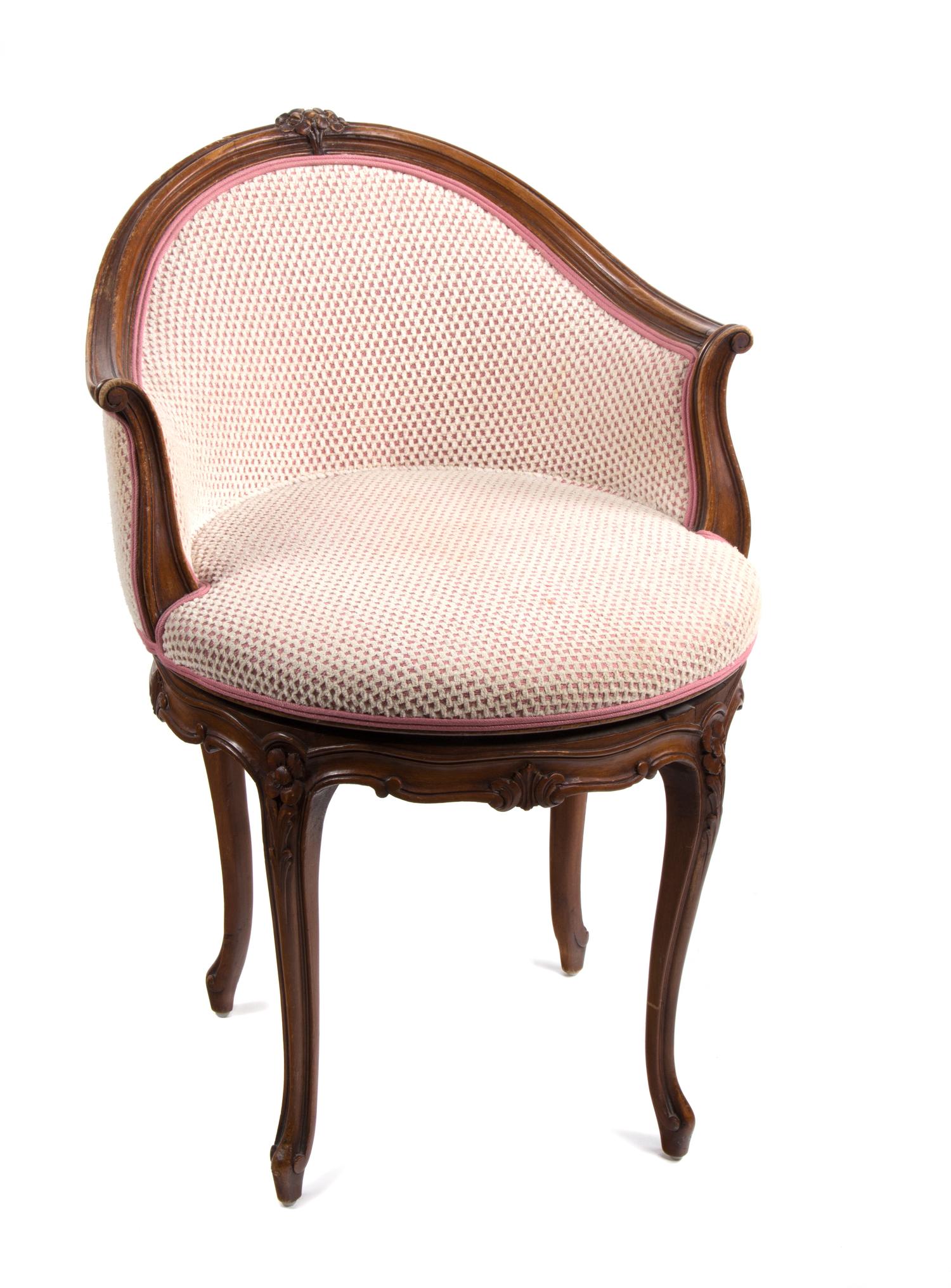 A Louis XV Style Walnut Framed Vanity Chair Height 24 inches. — 20TH CENTURY