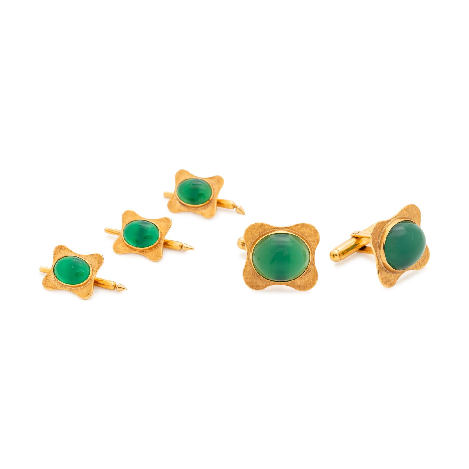 YELLOW GOLD AND GREEN CHALCEDONY DRESS SET