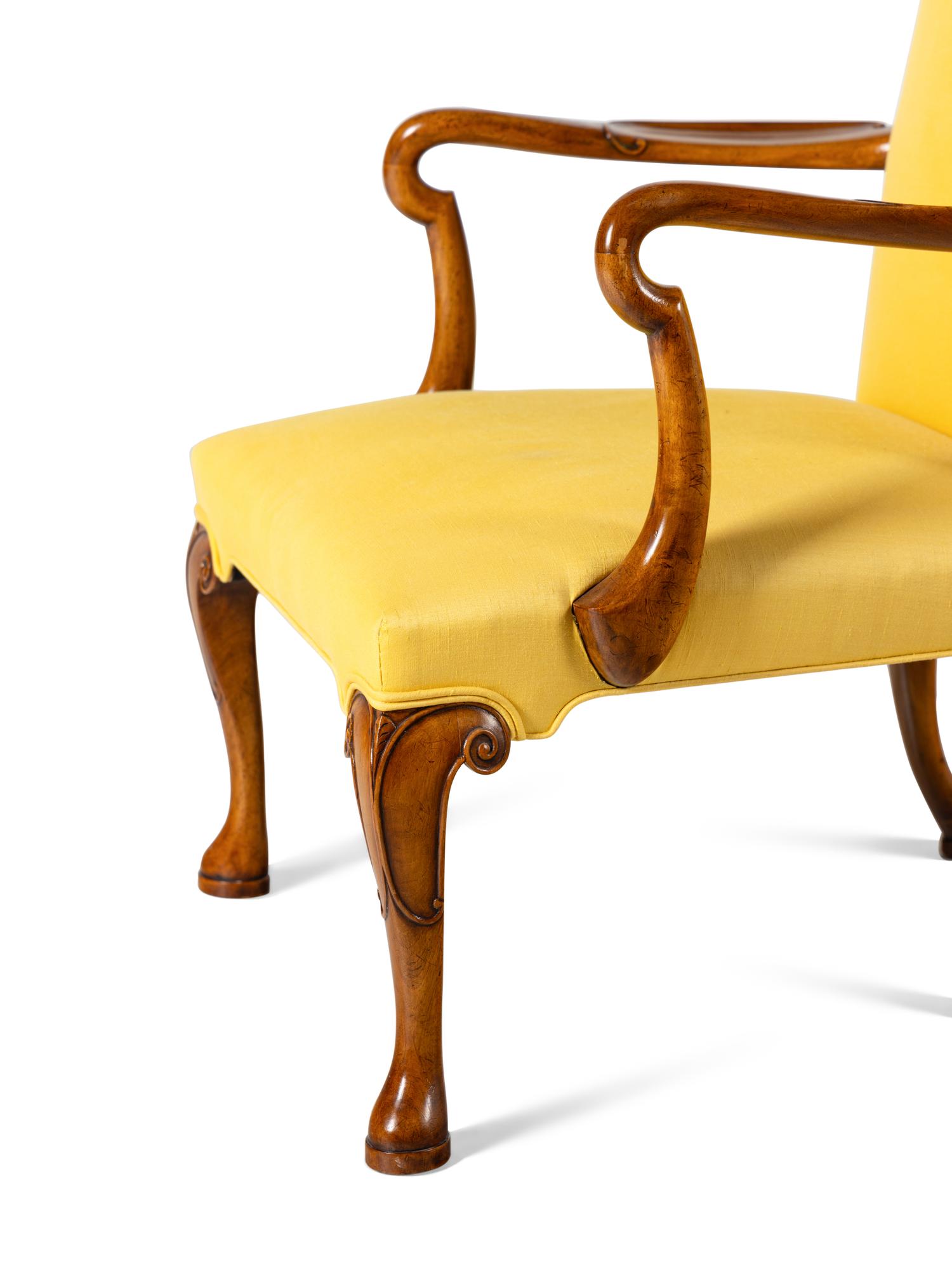 A Pair of English Walnut Library Armchairs