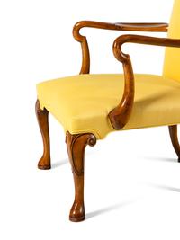 A Pair of English Walnut Library Armchairs