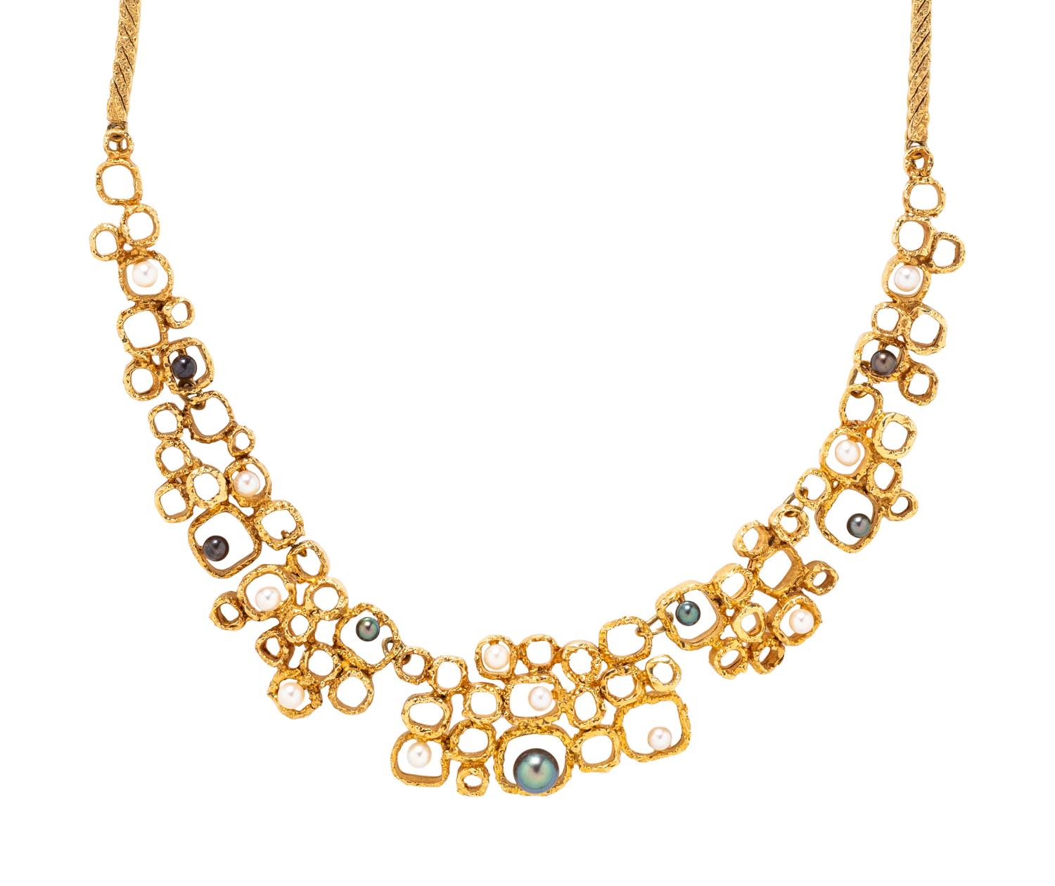 COLLECTION OF YELLOW GOLD AND CULTURED PEARL JEWELRY