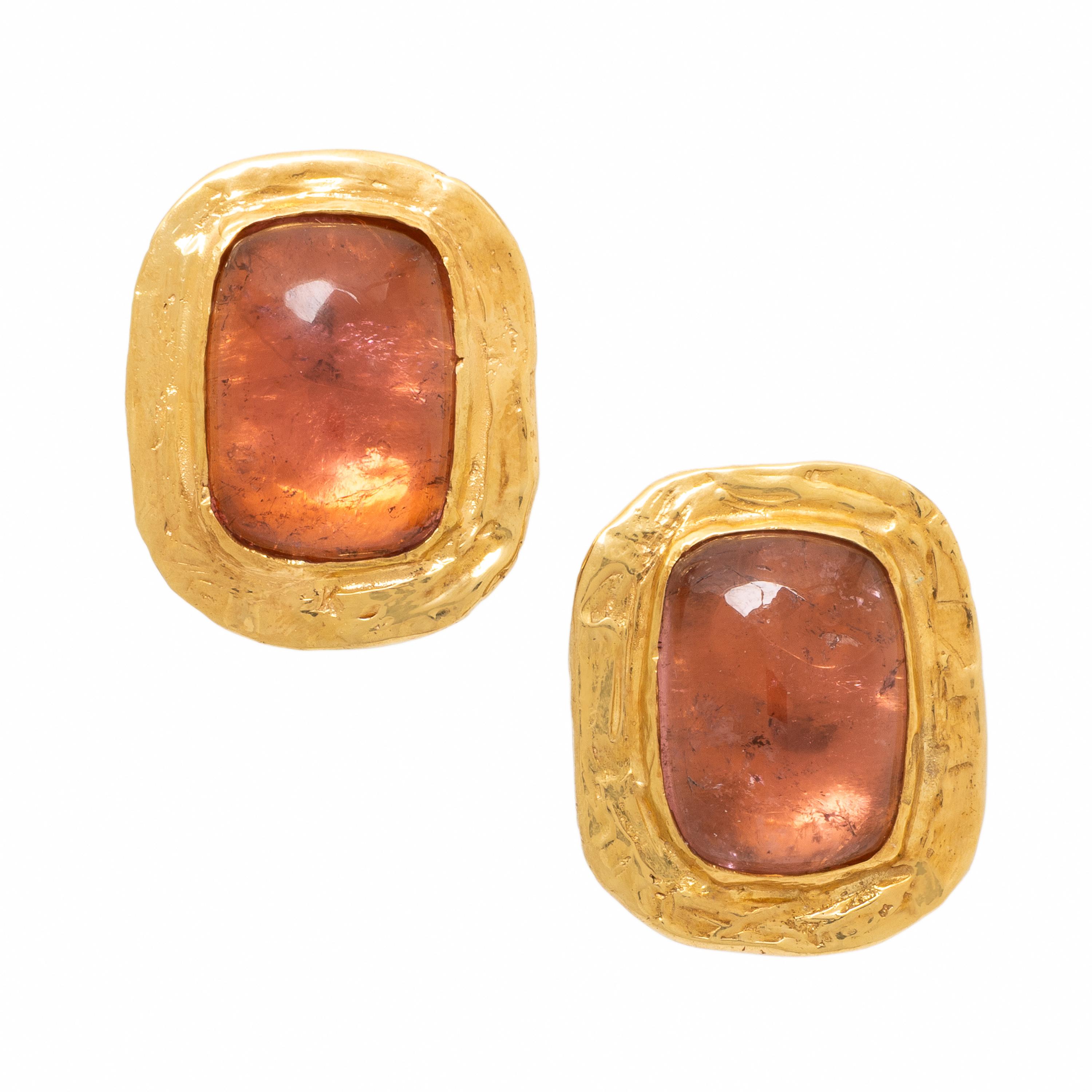 Pink Tourmaline and Yellow Gold Earrings