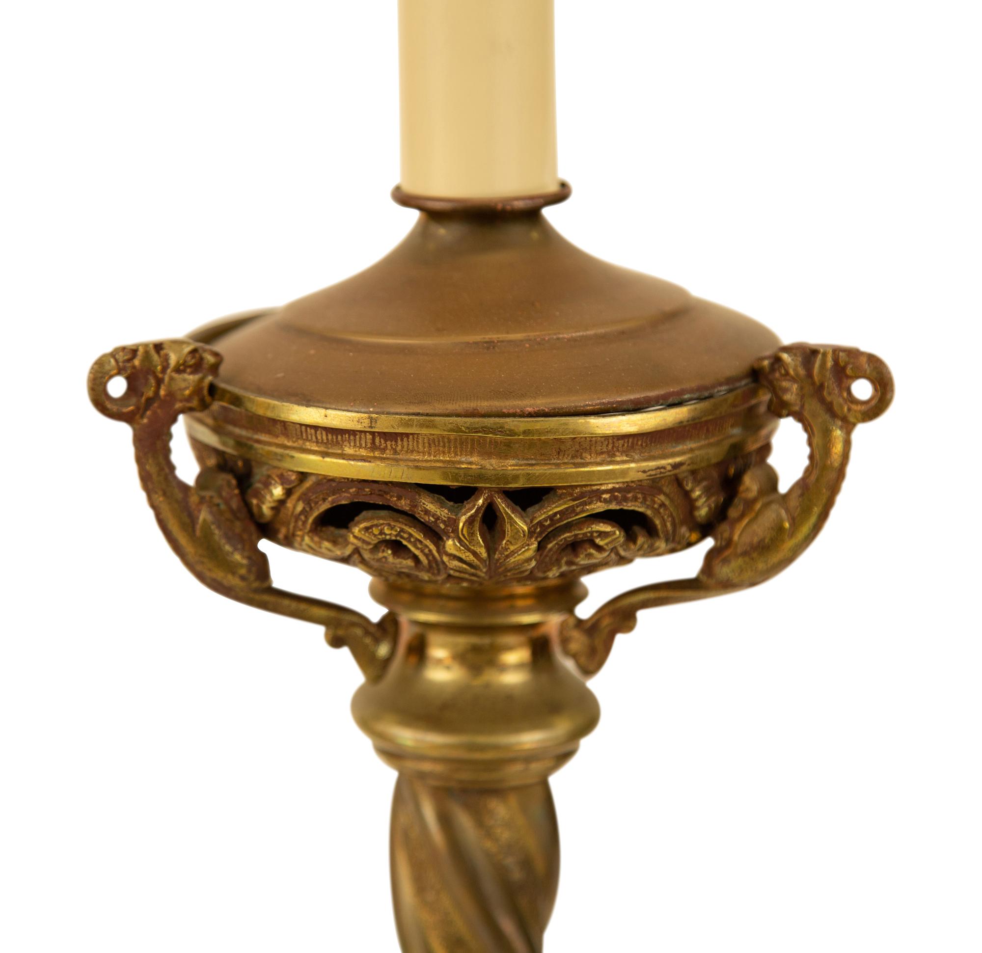 A Pair of Baroque Style Patinated Brass Pricket Sticks Mounted as Lamps