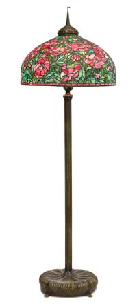 An American Leaded Glass and Bronze Floor Lamp Height overall 79 1/2 inches.