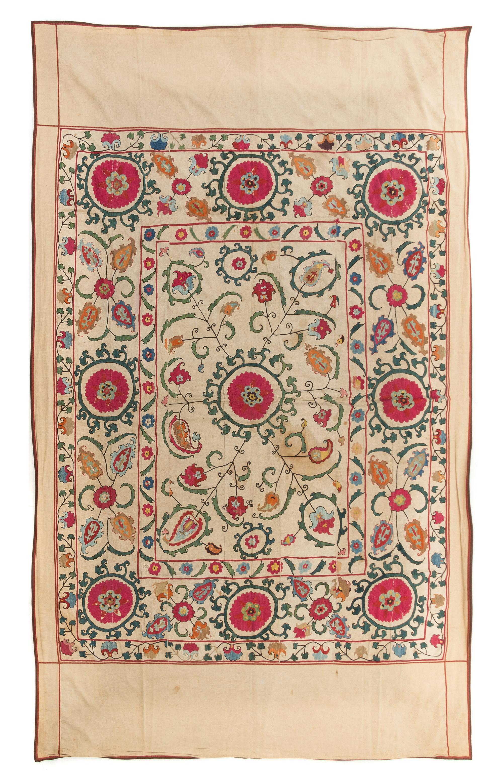 A Shakhrisabz Suzani Embroidery 6 feet 3/4 inches x 6 feet 1/4 inches. — MID-19TH CENTURY