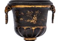 A Pair of Late George III Painted Tôle Urns