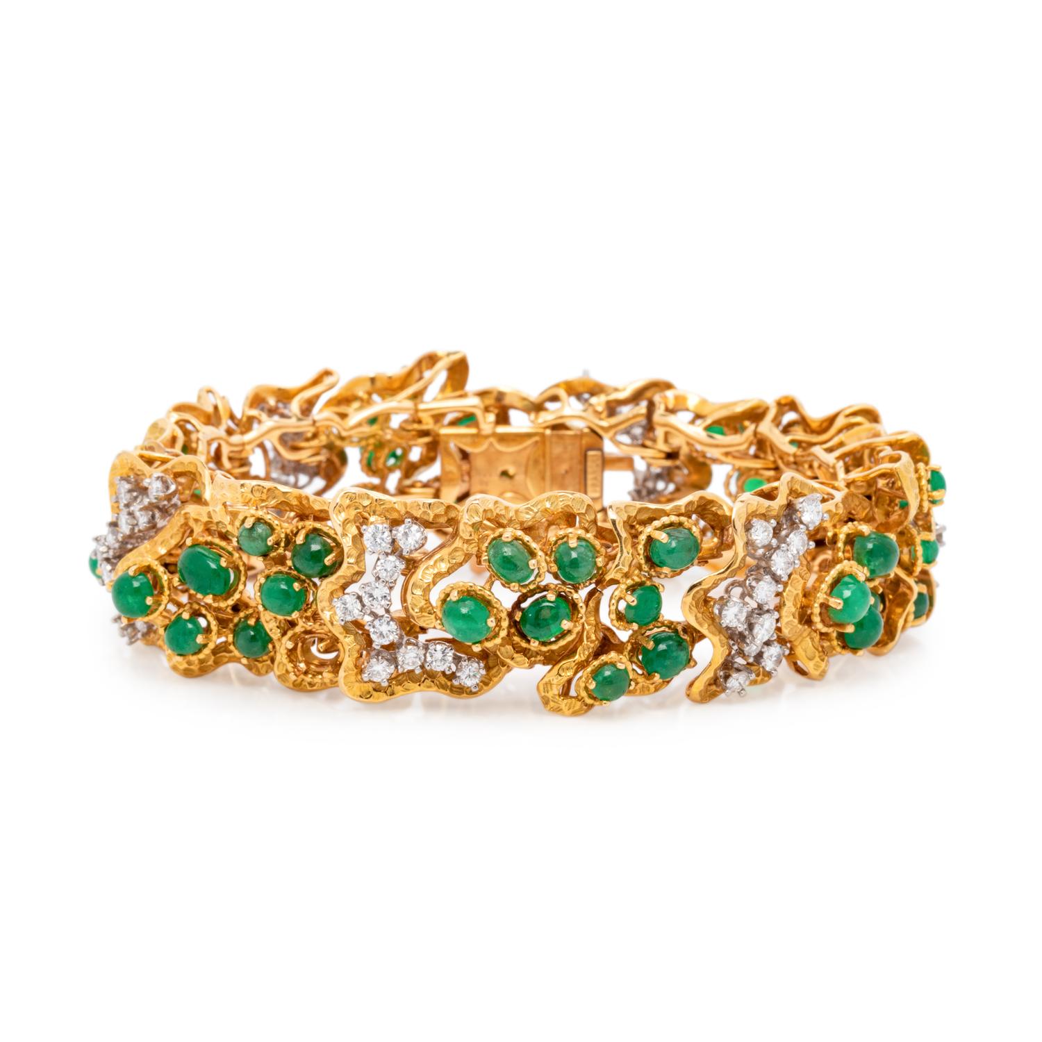 FRENCH, EMERALD AND DIAMOND BRACELET