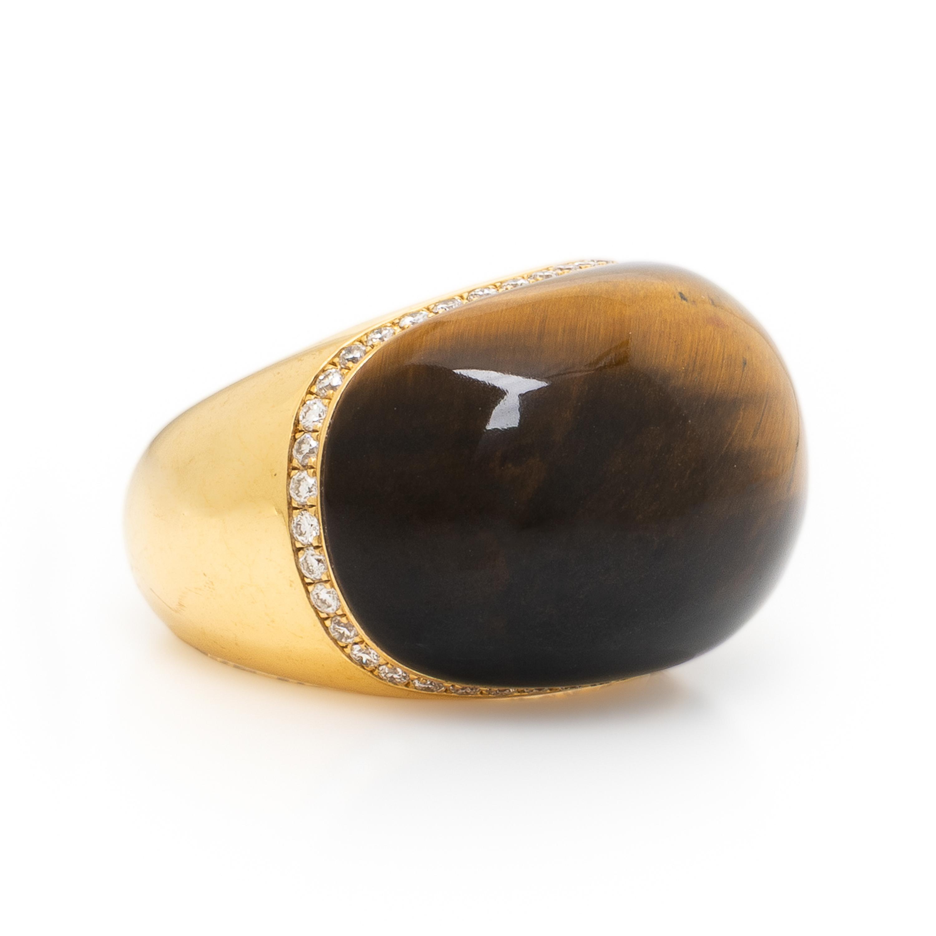 Roberto Coin, Tiger's Eye, Diamond, and Yellow Gold Ring