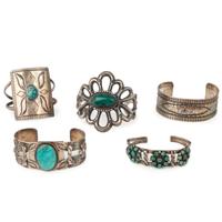 Collection of Navajo and Zuni Silver and Turquoise Cuff Bracelets