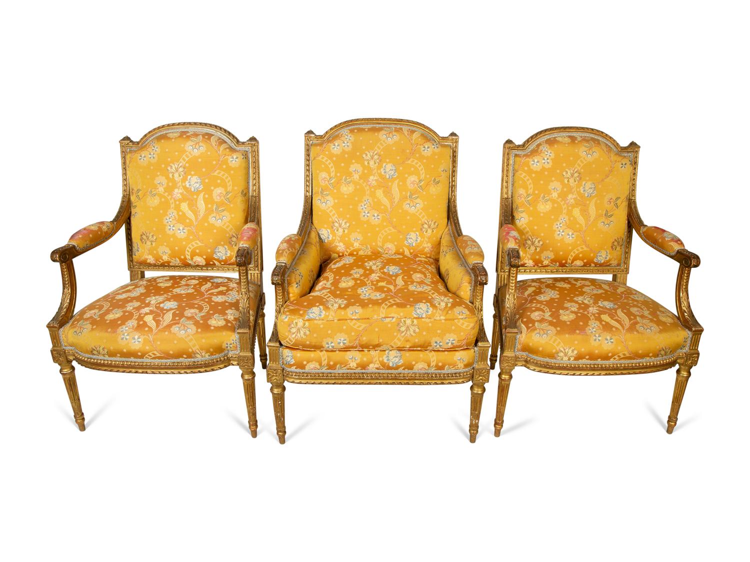 A Louis XVI Giltwood Six-Piece Salon Suite