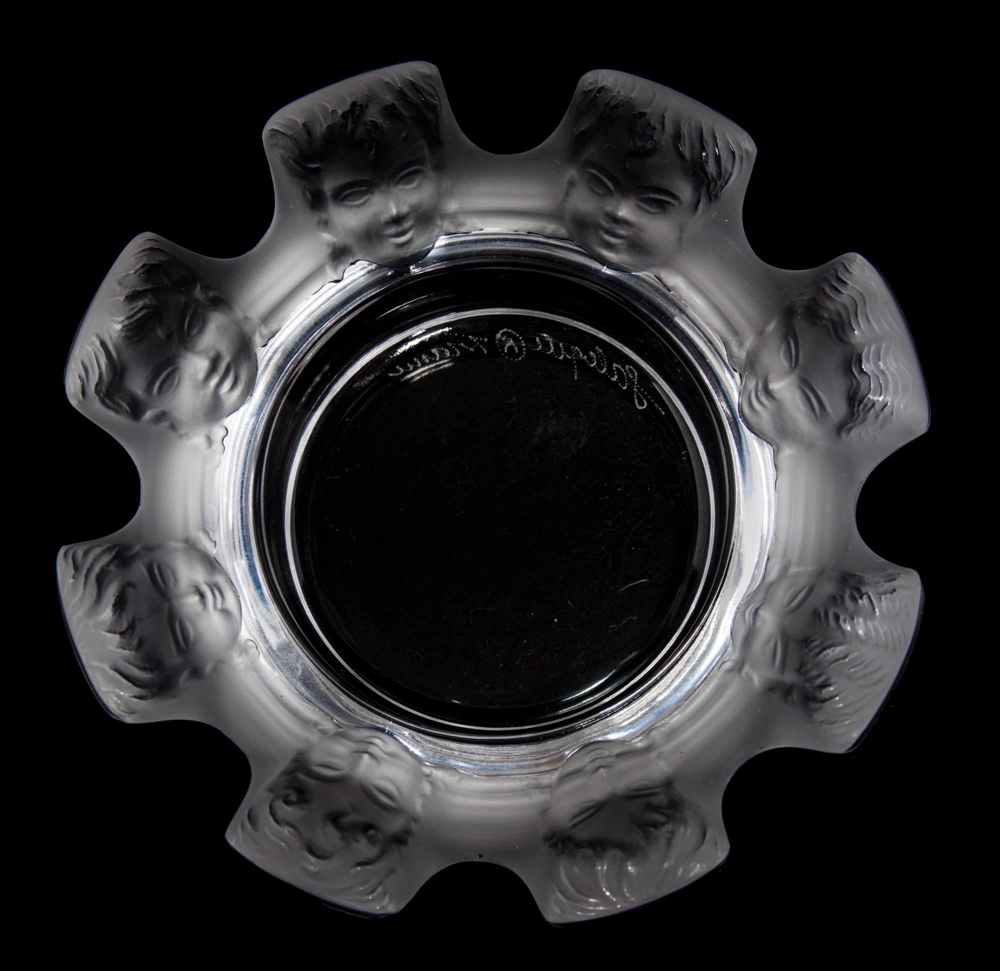 A Lalique Molded and Frosted Glass Ash Receiver Diameter 4 1/2 inches.
