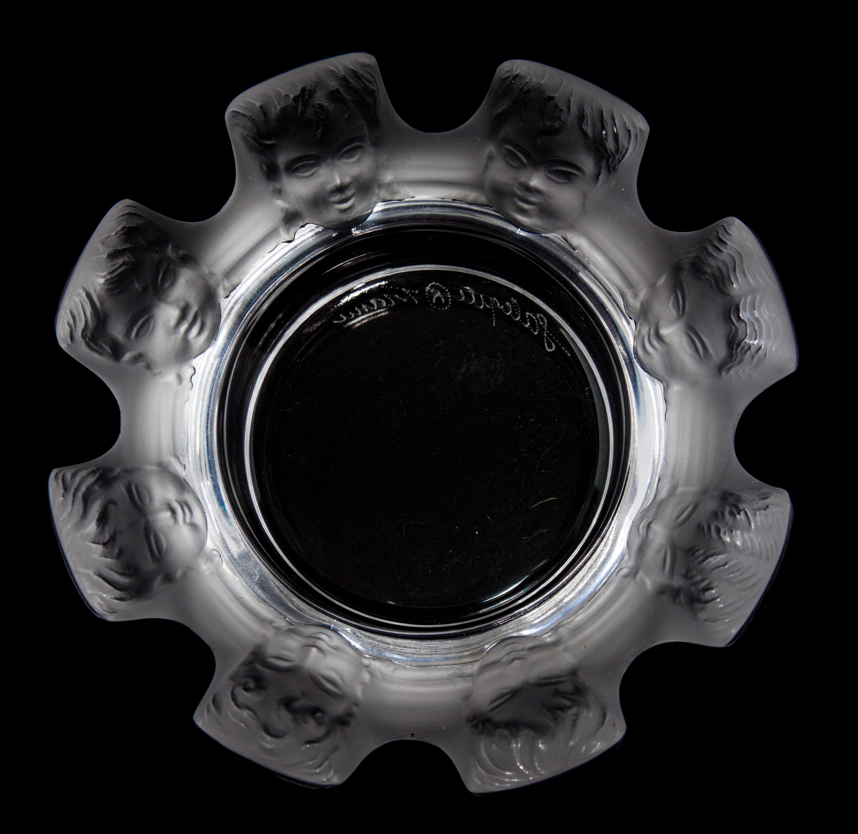 A Lalique Molded and Frosted Glass Ash Receiver Diameter 4 1/2 inches.