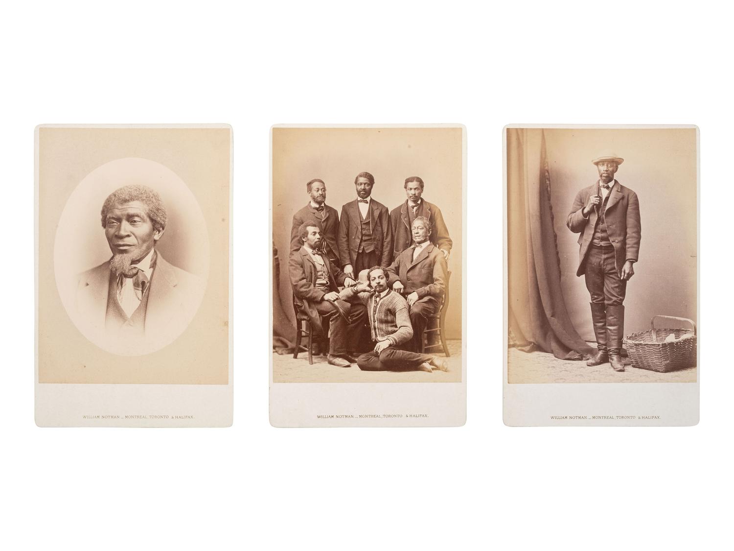 [AFRICAN AMERICANA - EDUCATION]. A group of 3 cabinet photographs of Yale University's African American staff, incl. the "College Sweeps." Montreal, Toronto, and Halifax: William Notman Co., [1872].